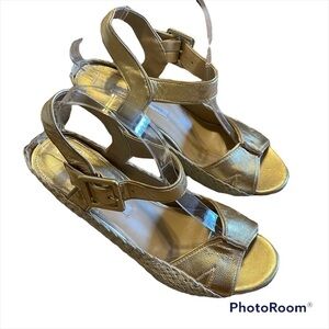 Diane von Furstenberg DVF Sudan Gold Leather Espadrille Wedge size 10M